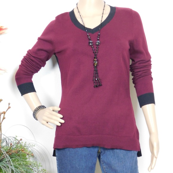 croft & barrow Sweaters - Color Block Long Sleeve Pullover Sweater Burgundy